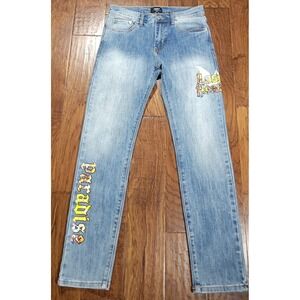 Forever 21 Women's Blue Slim Fit Graphic Art Denim Jeans Size 29x31